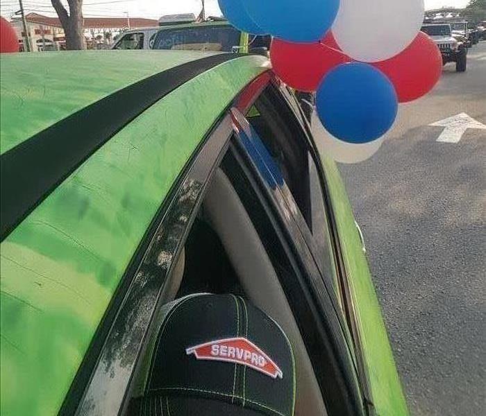 SERVPRO Marketing Vehicle in staging line for Front-Line TGH workers Appreciation Drive By