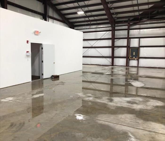 Flooded warehouse with water